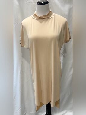 Katrina Women Beige Mock Turtleneck Tunic Dress Size S Oversized High Low